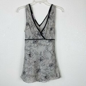 Vintage y2k Black & Silver Silk Surplice Tie Back Blouse